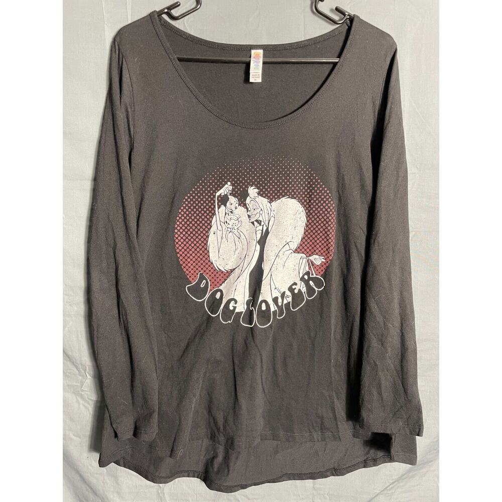 Lularoe Lynnae Dog Lover Disney Cruella 101 Dalmatians Size M Black Long Sleeve